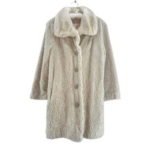 Vintage 60s Long Faux Fur Coat Womens S Cream Union Elegant Old Money Glam